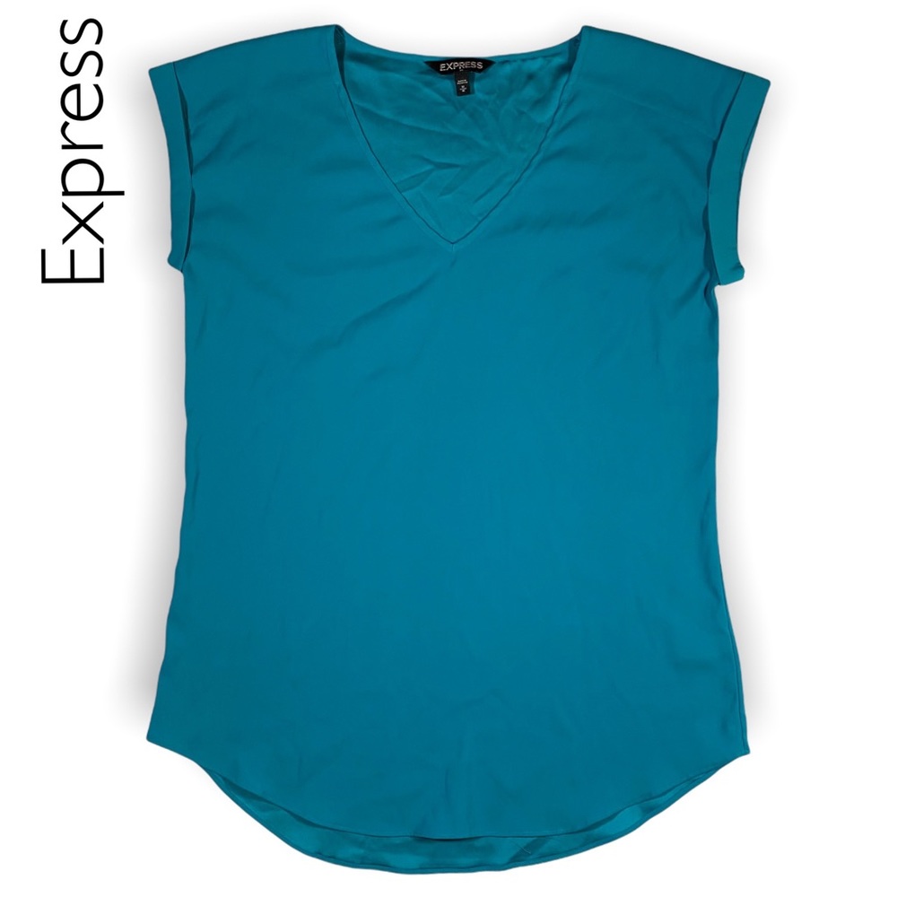 Express Turquoise V-Neck Short Sleeve Blouse Tee Size Medium